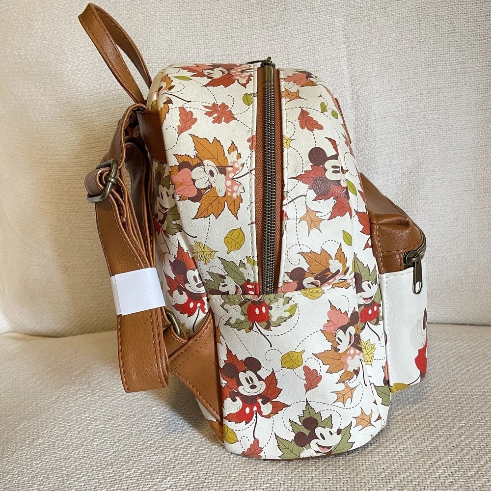 Loungefly Disney Minnie Mickey Mouse Fall Foliage Autumn Leaves Backpack USED